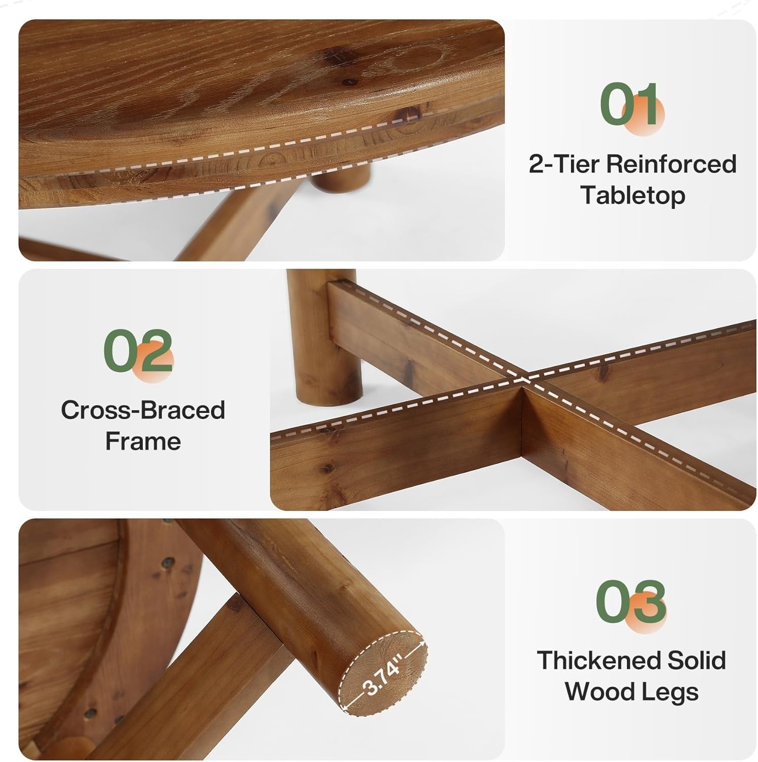47" Round Dining Table, Solid Wood Kitchen Table with Heavy Duty Legs for 4-6