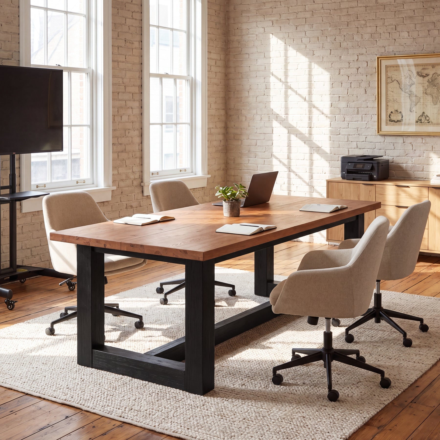 63" Solid Wood Executive Desk, Large Computer Desk Office Conference Desk