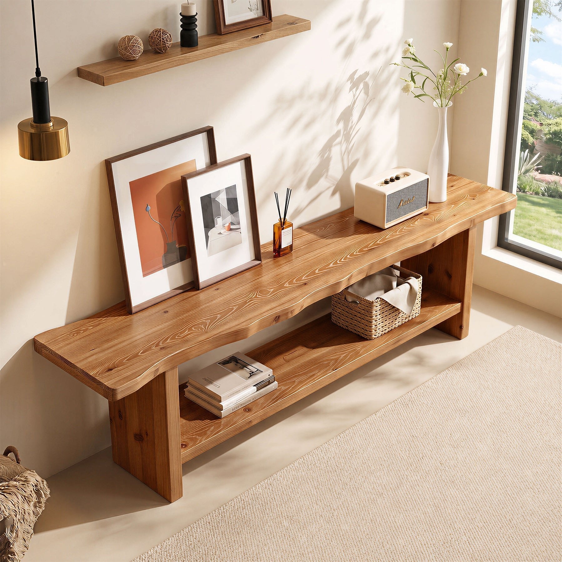 70.9" Solid Wood TV Stand, Farmhouse TV Entertainment Center for TVs up to 80 Inches