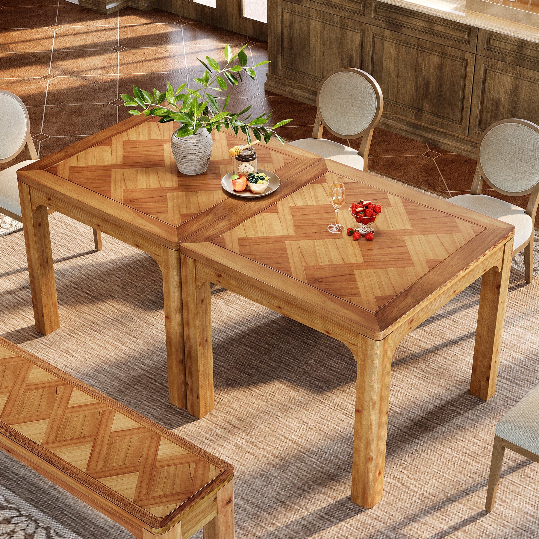 Solid Wood Square Dining Table, 31.5" Kitchen Table with 3D Textured Tabletop