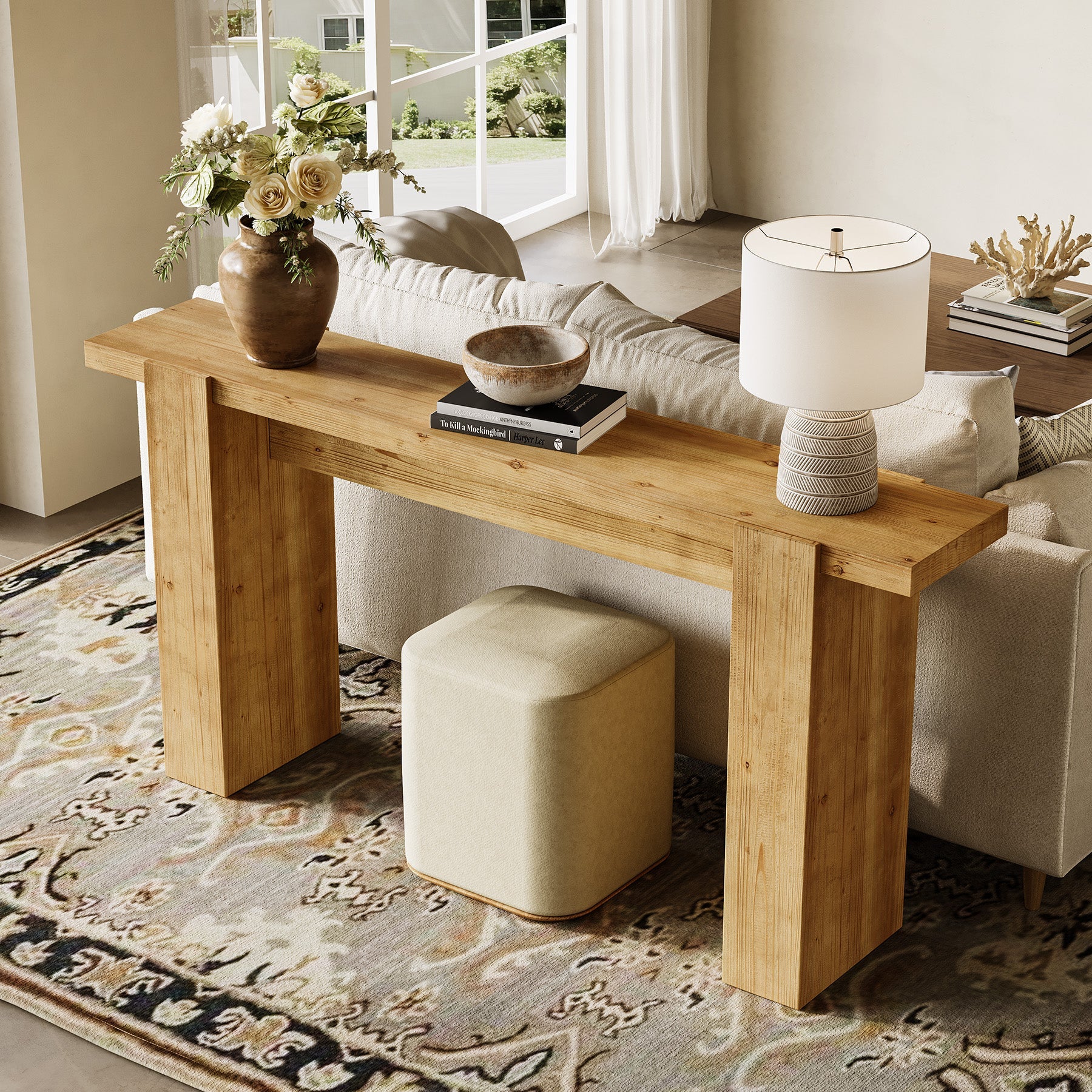 Solid Wood Console Table, 67" Narrow Entryway Sofa Table with Sturdy Legs