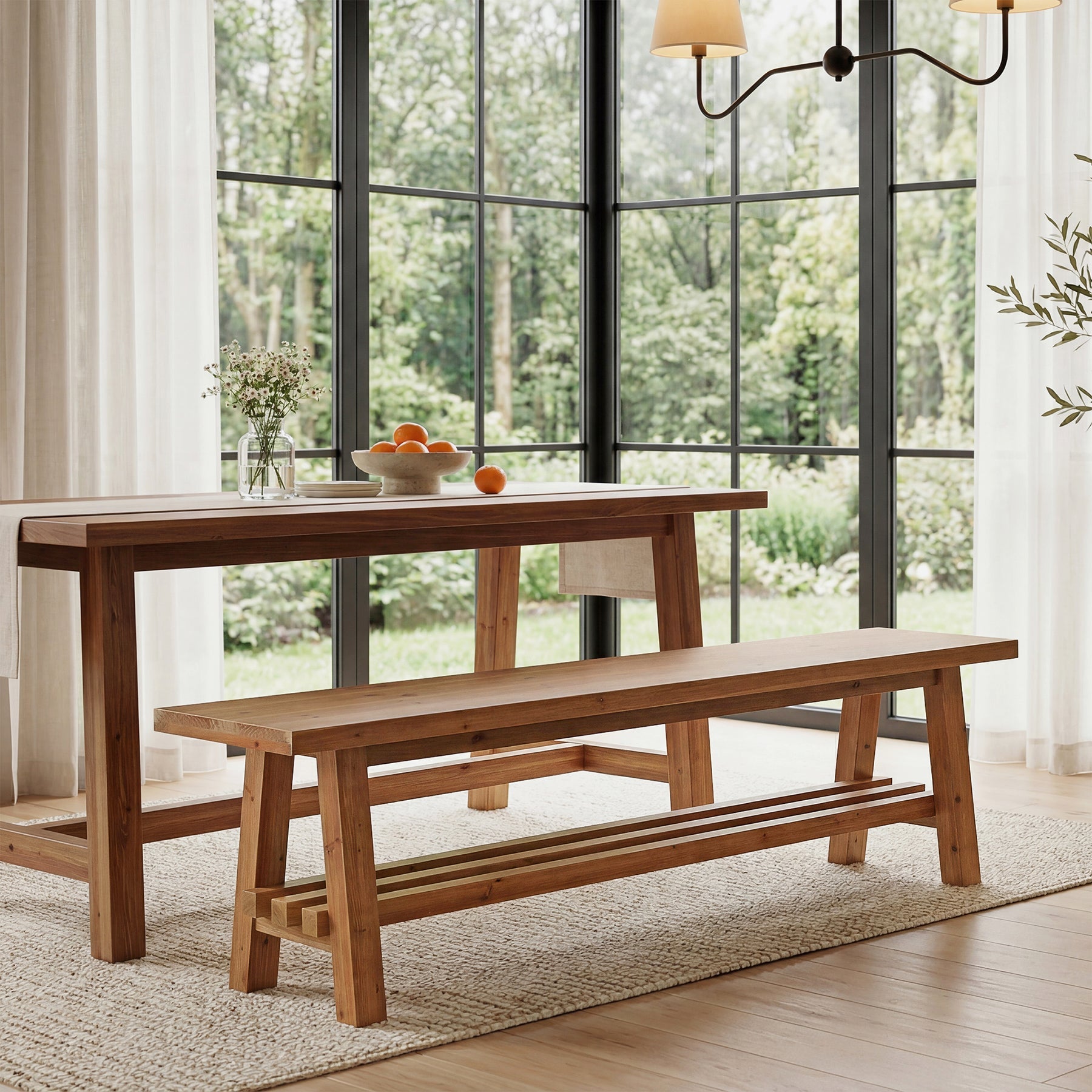 55" Solid Wood Dining Bench, 2-Tier Kitchen Dining Seat for Dining Room
