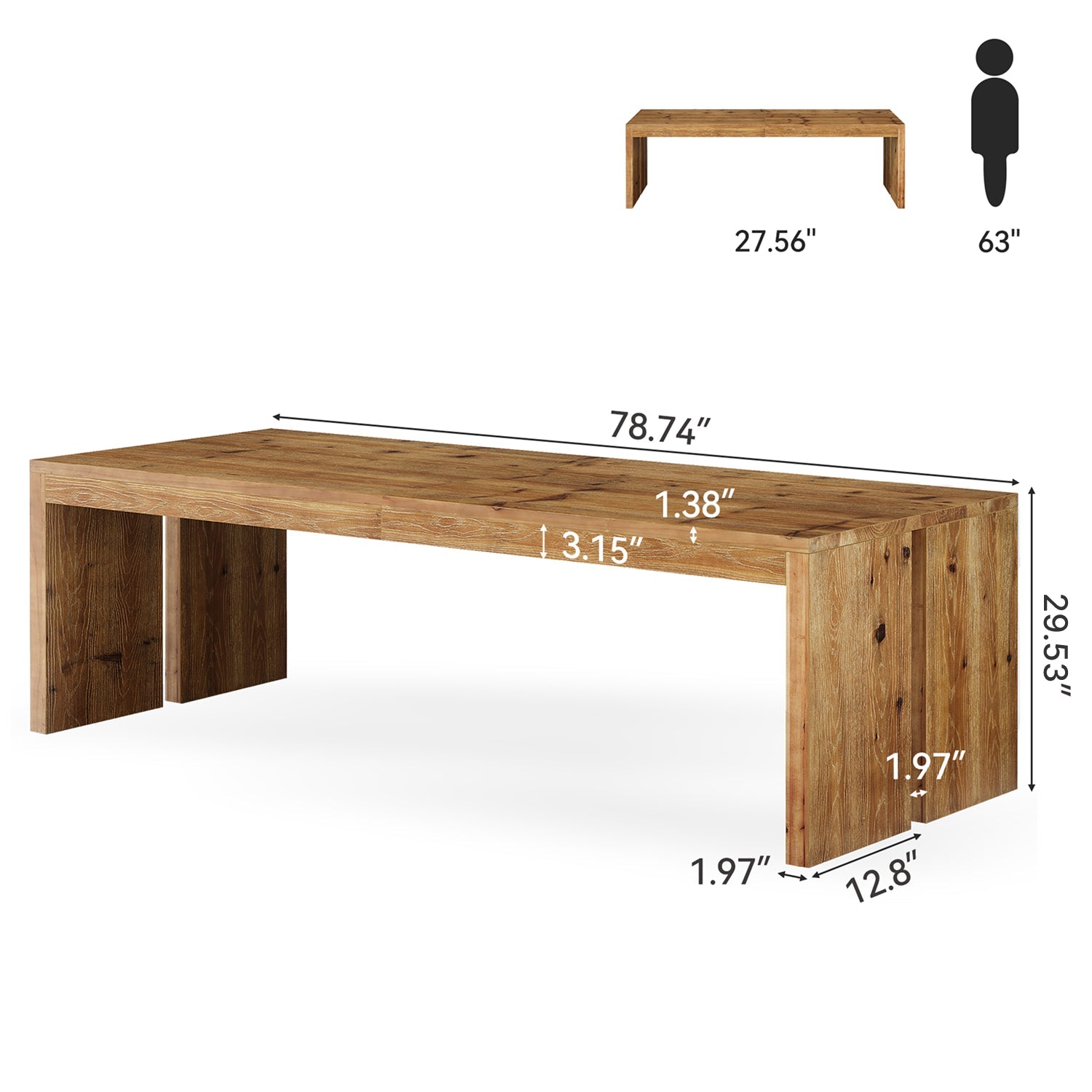 78.7" Extra Long Solid Wood Desk for 2 People, Large Home Office Computer Workstation with Heavy-Duty Frame