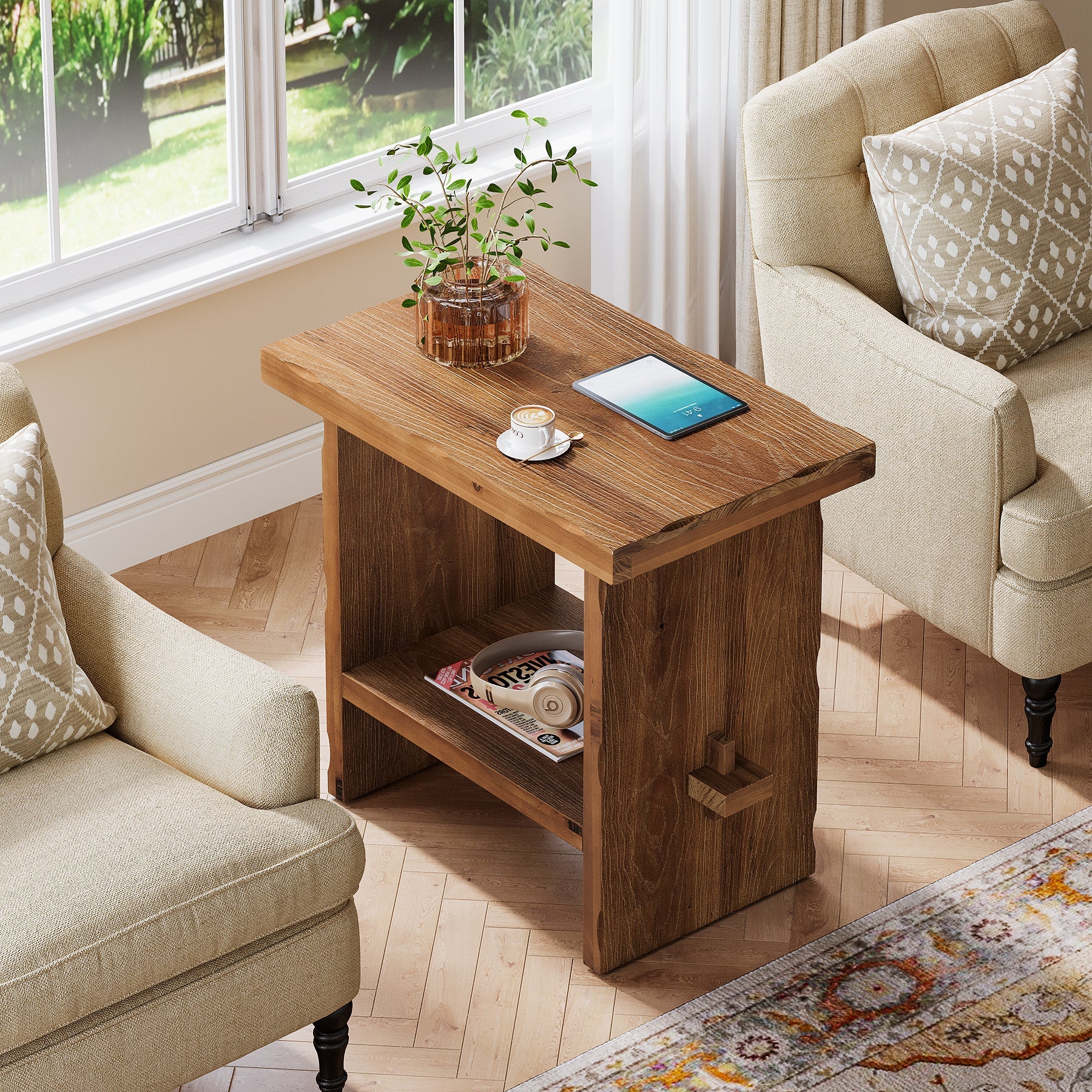 Tribesigns 23.62-Inch Solid Wood Side Table, Wooden End Table with Solid Base
