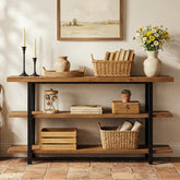 63" Solid Wood Console Table with 3-Tier Storage, Farmhouse Entryway Sofa Table with Metal Frame 3