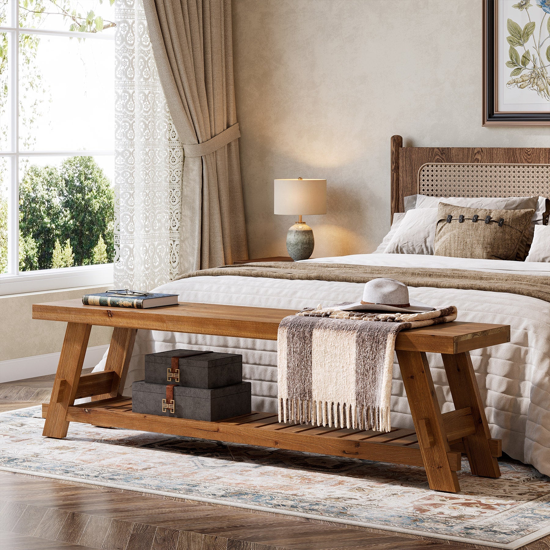 63" Solid Wood Shoe Bench - Thumbnail 4