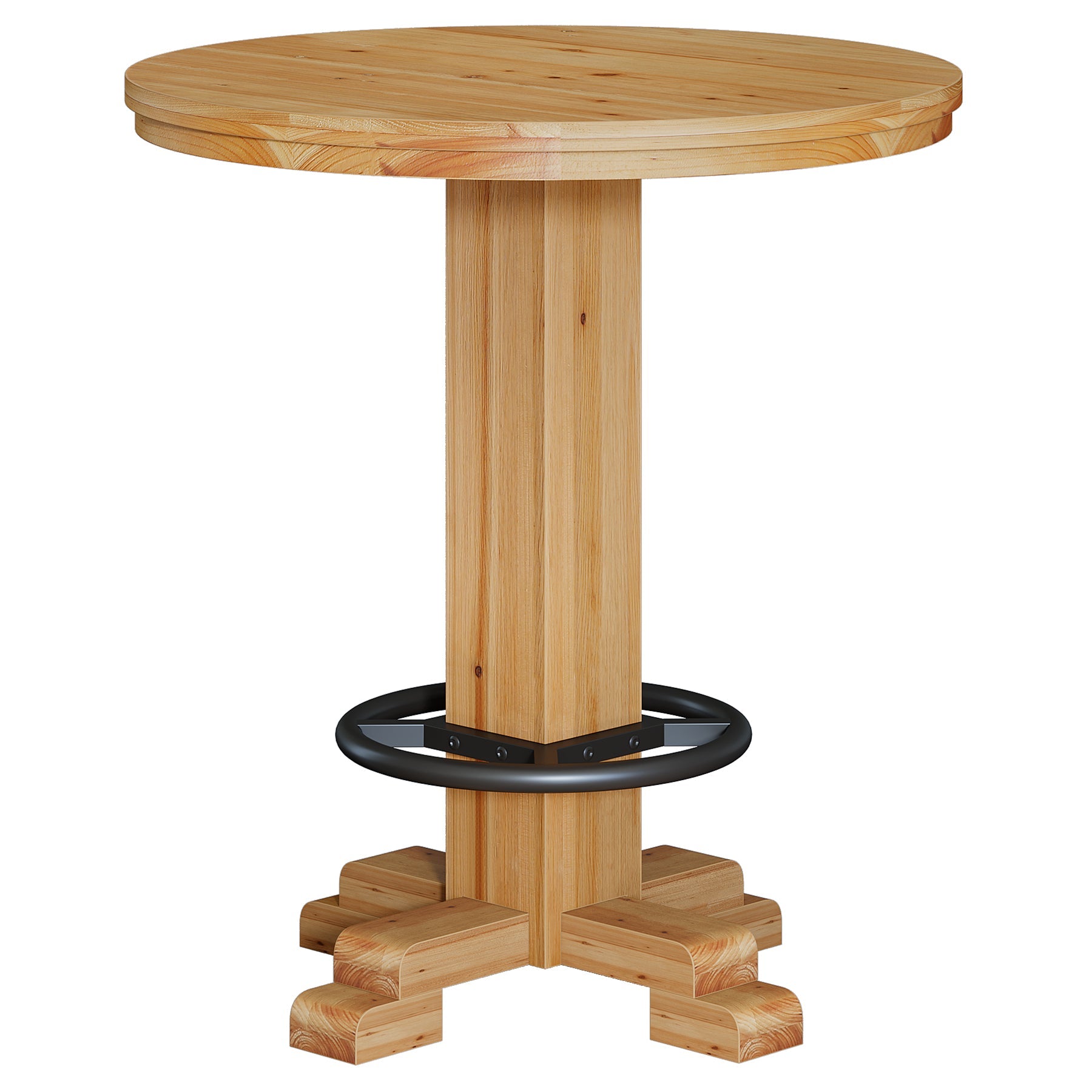 Solid Wood Round Bar Table, 37.4" H Bistro Pub Table with Metal Footrest