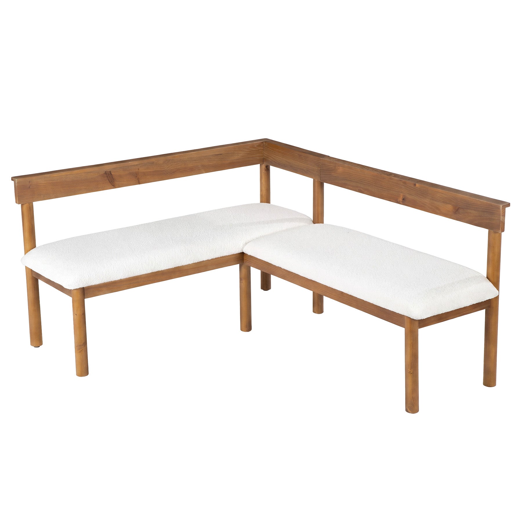 Solid Wood L-Shaped Bench, Upholstered Corner Kitchen Bench with Backrest