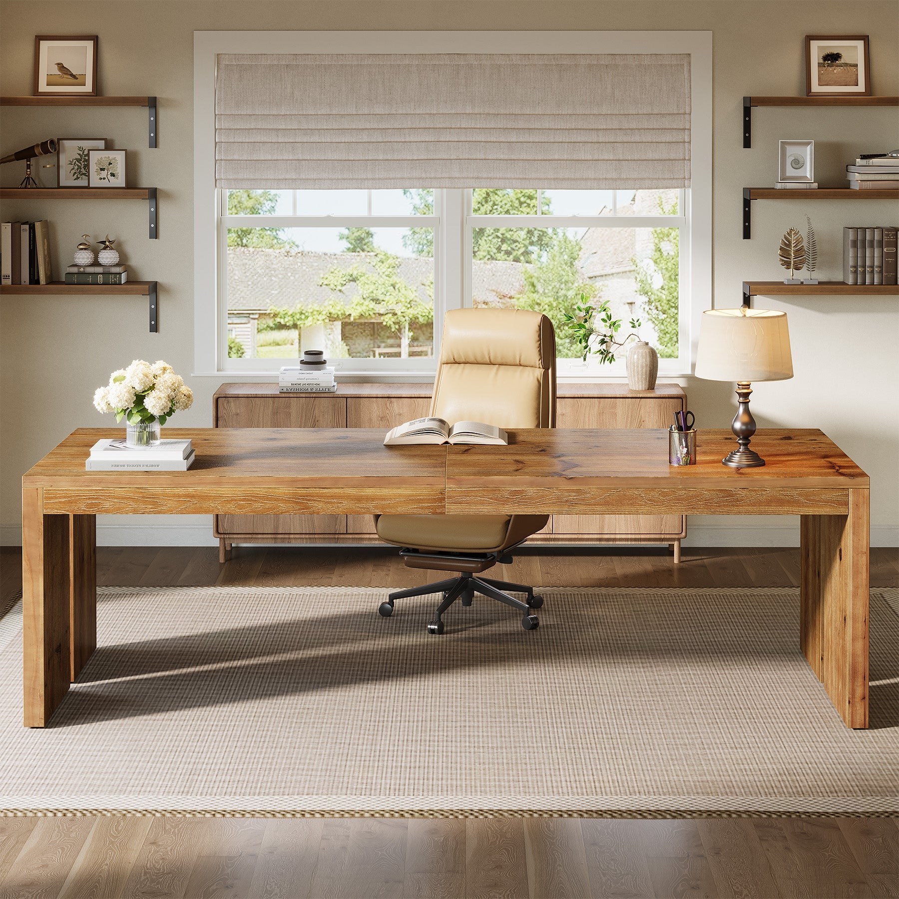 78.7" Extra Long Solid Wood Desk for 2 People, Large Home Office Computer Workstation with Heavy-Duty Frame
