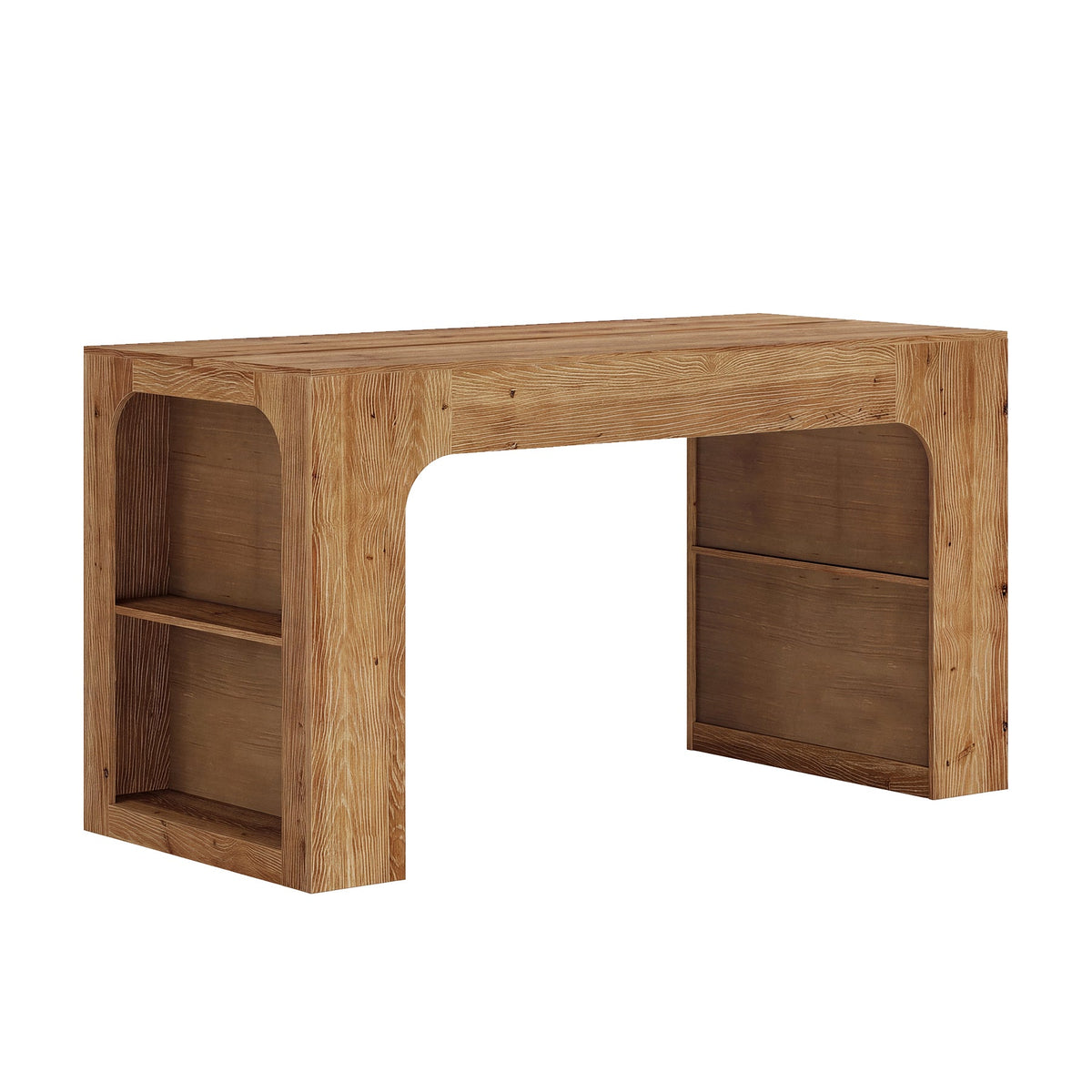 63" Solid Wood Counter Height Bar Table with Storage Shelves, Dining Room