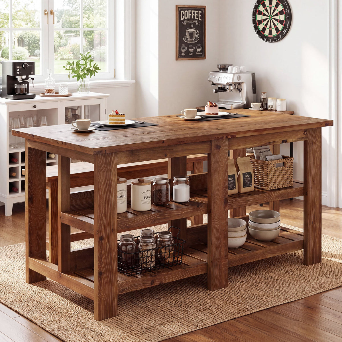 Tribesigns 70.9" Farmhouse Kitchen Island with Seating and Storage, Counter Height Table for Kitchen