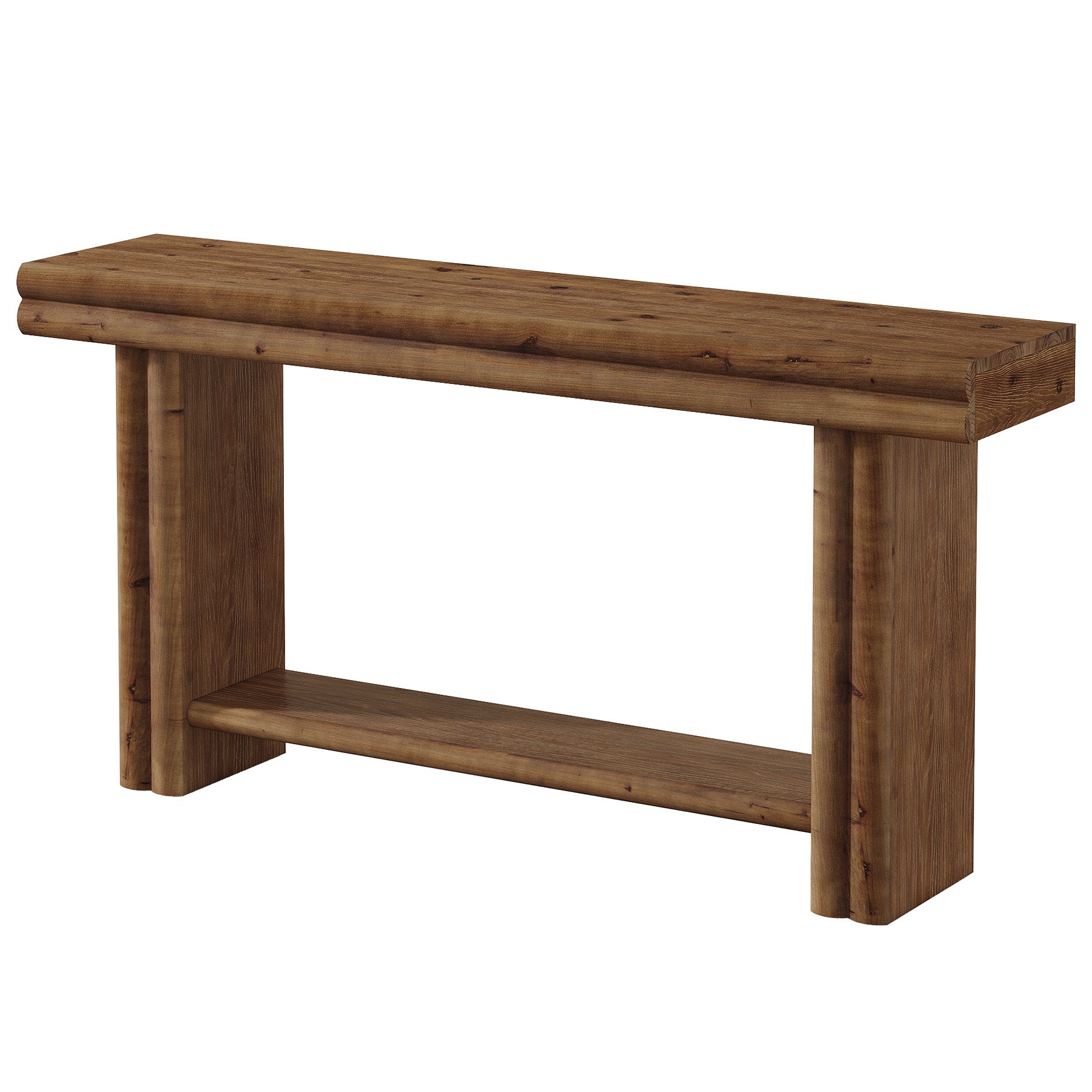63" Solid Wood Console Table, 2-Tier Farmhouse Entryway Table with Storage Shelf