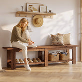 70.9" Solid Wood Entryway Shoe Bench, Extra Long Wooden Seating Bench 3