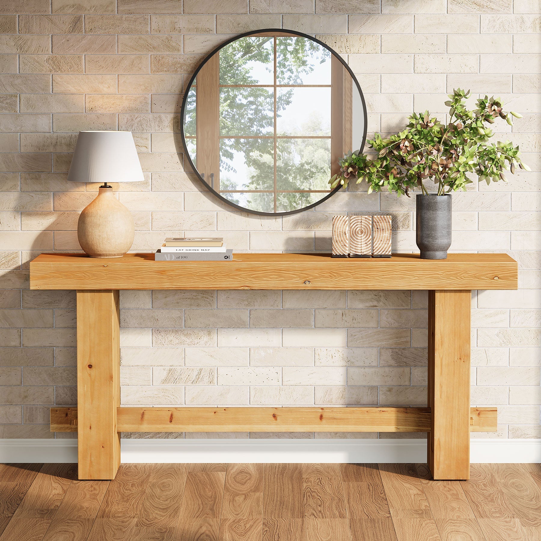 Solid Wood Console Table,63" Sofa  Entryway Table with Stable Leg