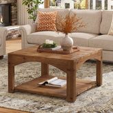 31.5" Square Coffee Table, Solid Wood 2-Tier Center Table for Living Room 3