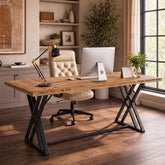 63" Solid Wood Computer Desk, Farmhouse Home Office Table with X-Shaped Metal Frame 3