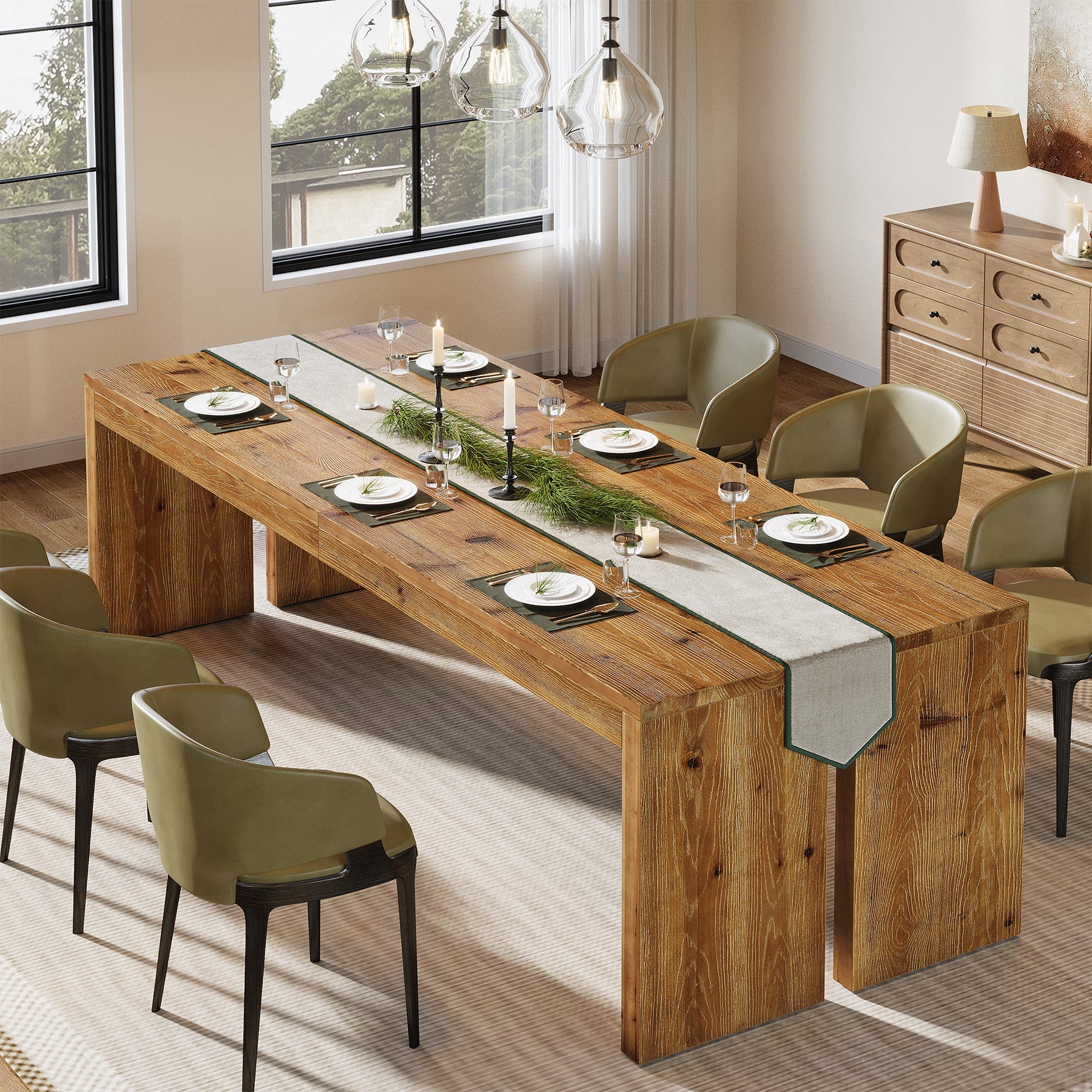 78.7" Solid Wood Dining Table for 6–8, Extra Long Farmhouse Kitchen Table with Thick Top & Reinforced Base