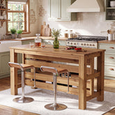 63" Farmhouse Solid Wood Kitchen Island with 3-Tier Open Storage Shelves, Prep Table 3