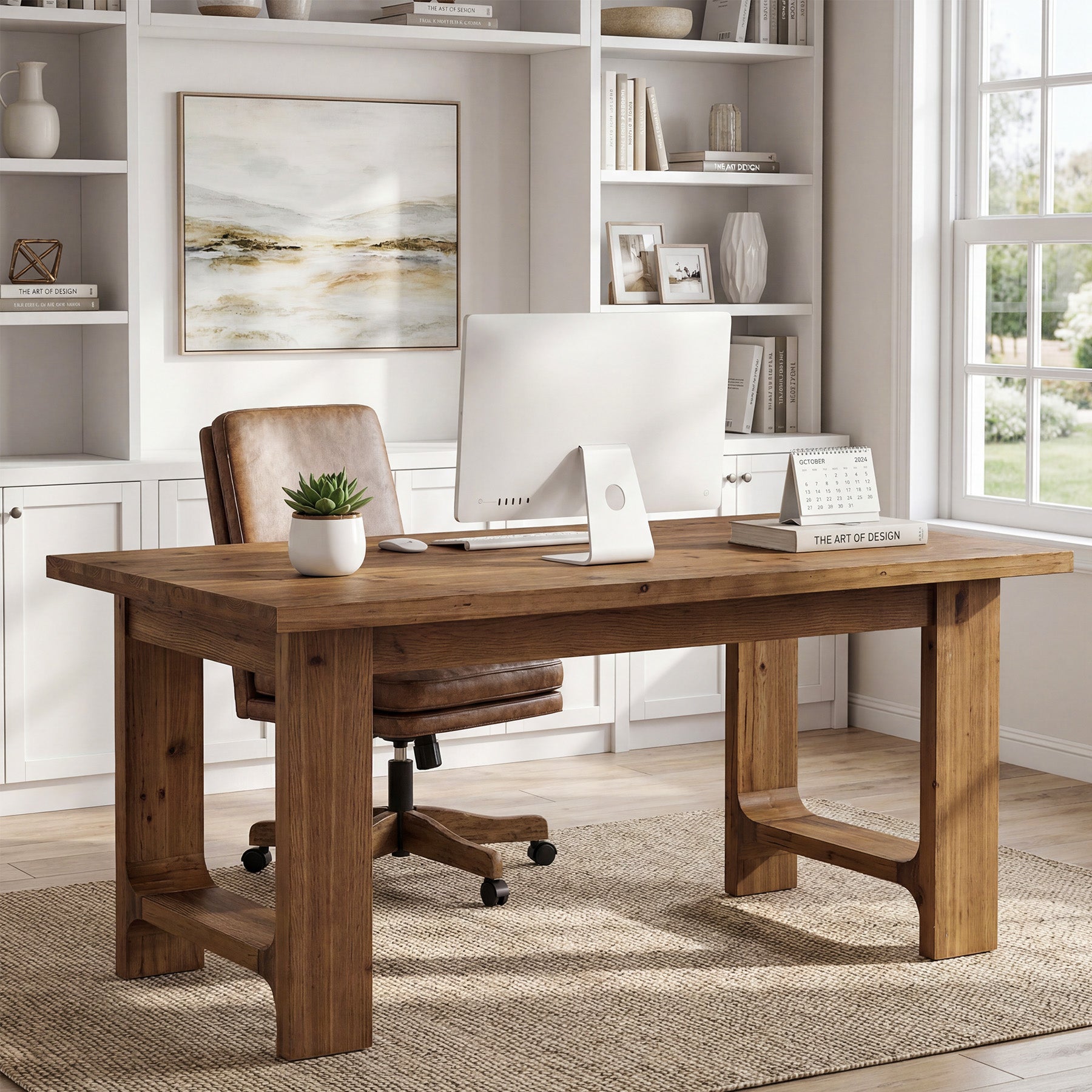 Tribesigns 63-Inch Solid Wood Executive Desk with U-Shaped Legs, Rustic Office Desk for Home Office
