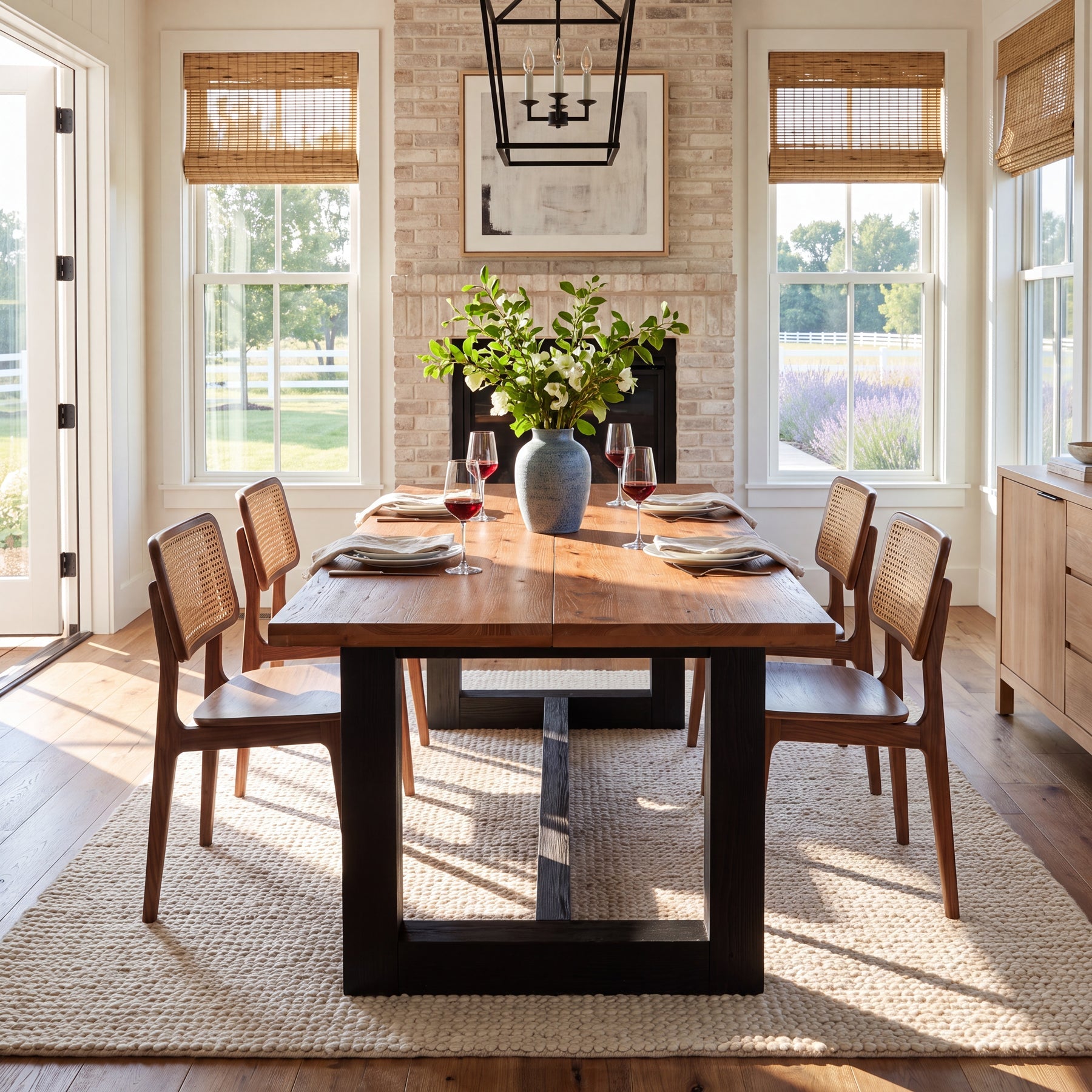 63" Rectangle Dining Table, Solid Wood Kitchen Table with Heavy-Duty Legs for 6 People