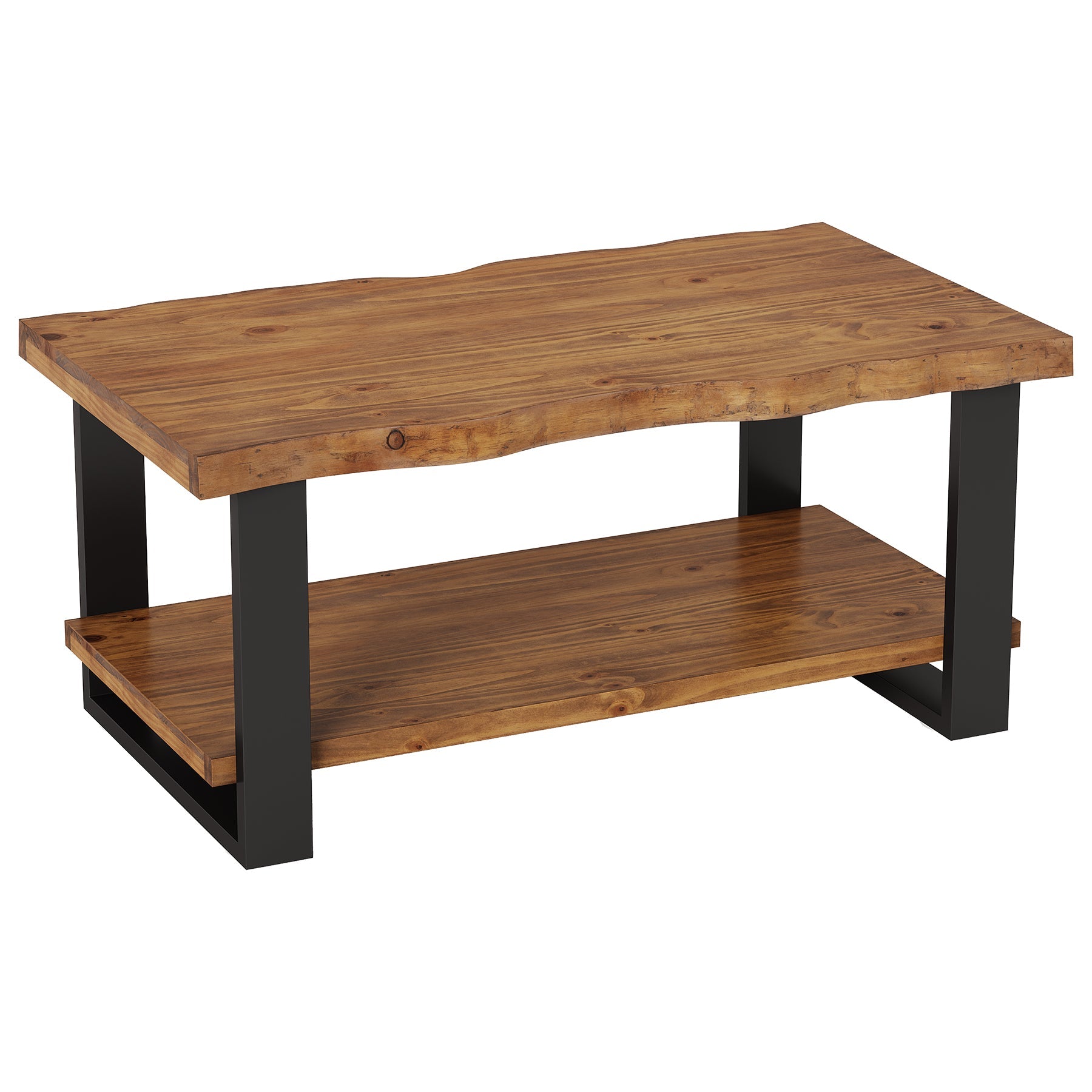 47" Solid Wood Coffee Table, 2-Tier Vintage Center Table for Living Room