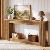 63" Solid Wood Console Table with Storage Shelf, Farmhouse Entryway Table with Fluted Legs 3