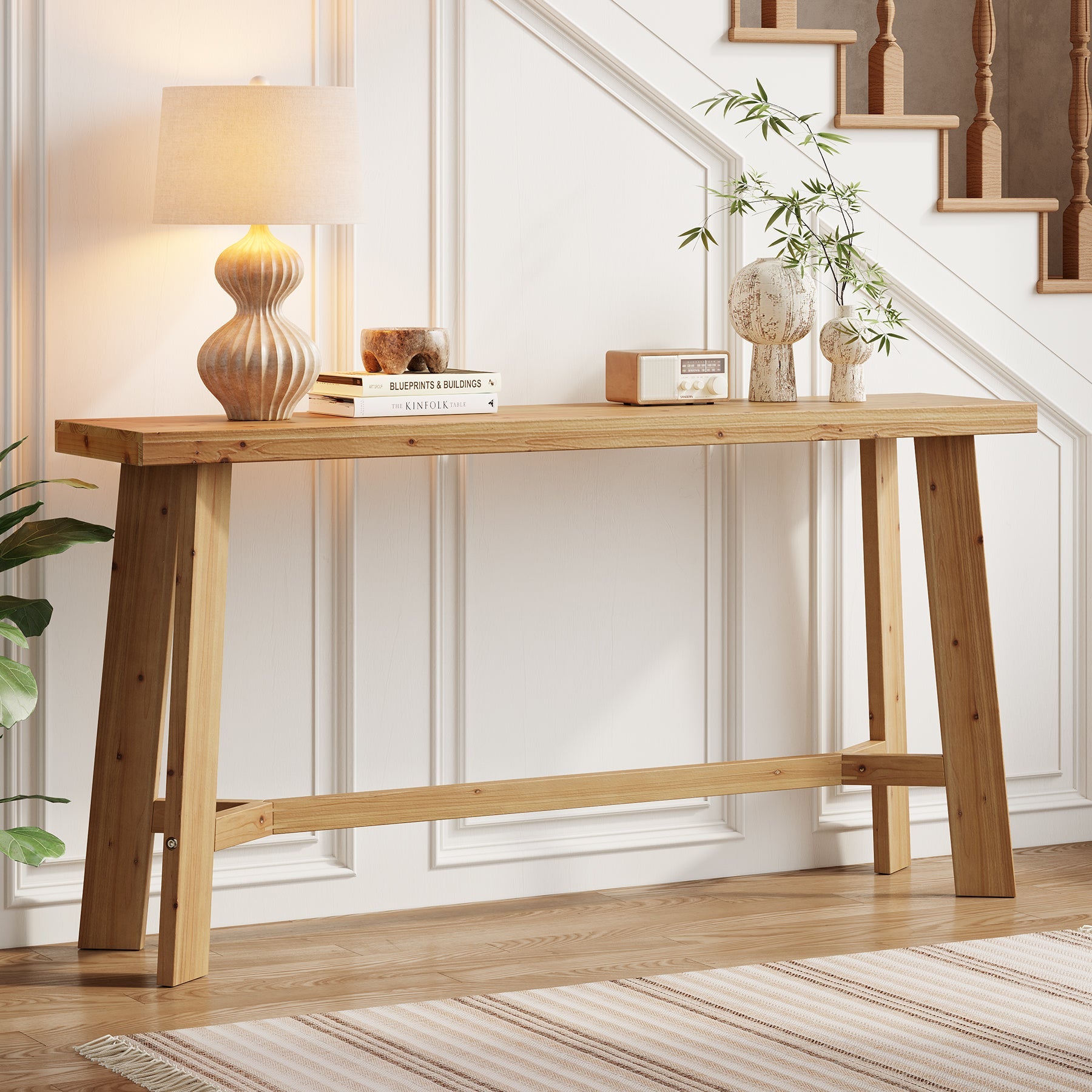 Solid Wood Console Table, 63" Entryway Table Sofa Table Behind Couch