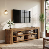 63" Solid Wood TV Stand, Entertainment Center with 2-Tier Shelves for 55/60/65/70-Inch TVs 3