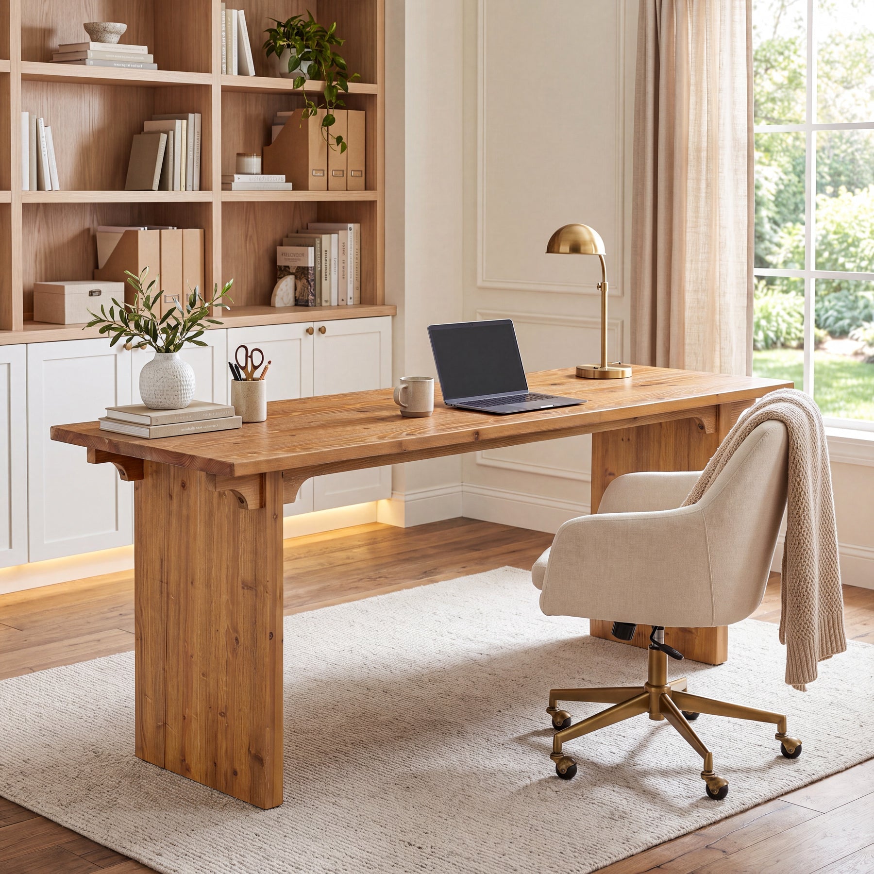Solid Wood Executive Desk, 70.9" Computer Desk with Panel Legs for Home Office