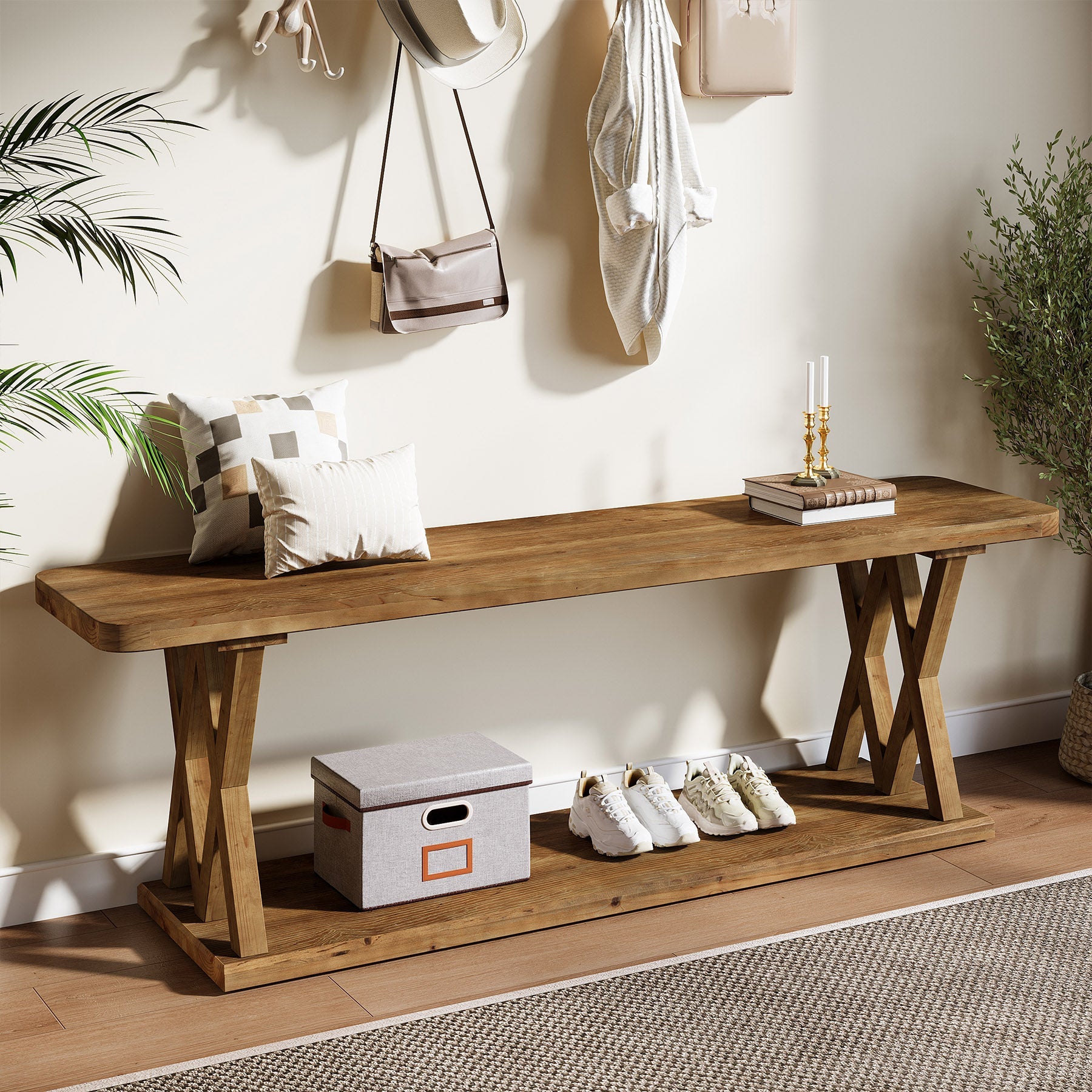 63" Solid Wood TV Stand, Farmhouse Entertainment Center for TVs Up to 75-Inch