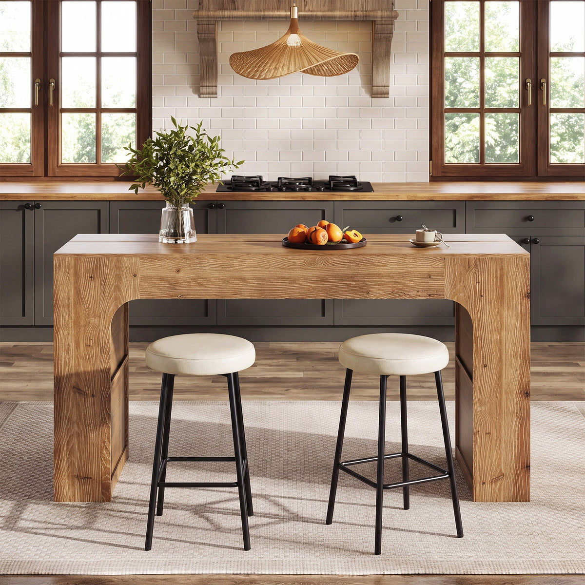 63" Solid Wood Kitchen Island with Storage Shelves, Kitchen & Dining Room