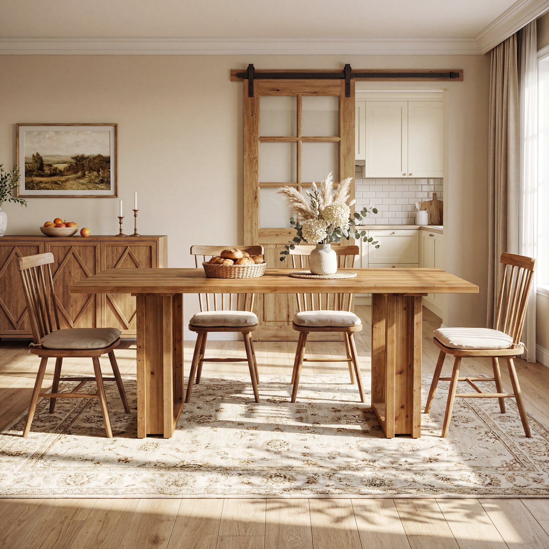 Tribesigns 63-Inch Solid Wood Dining Table, Farmhouse Kitchen Table for 4-6