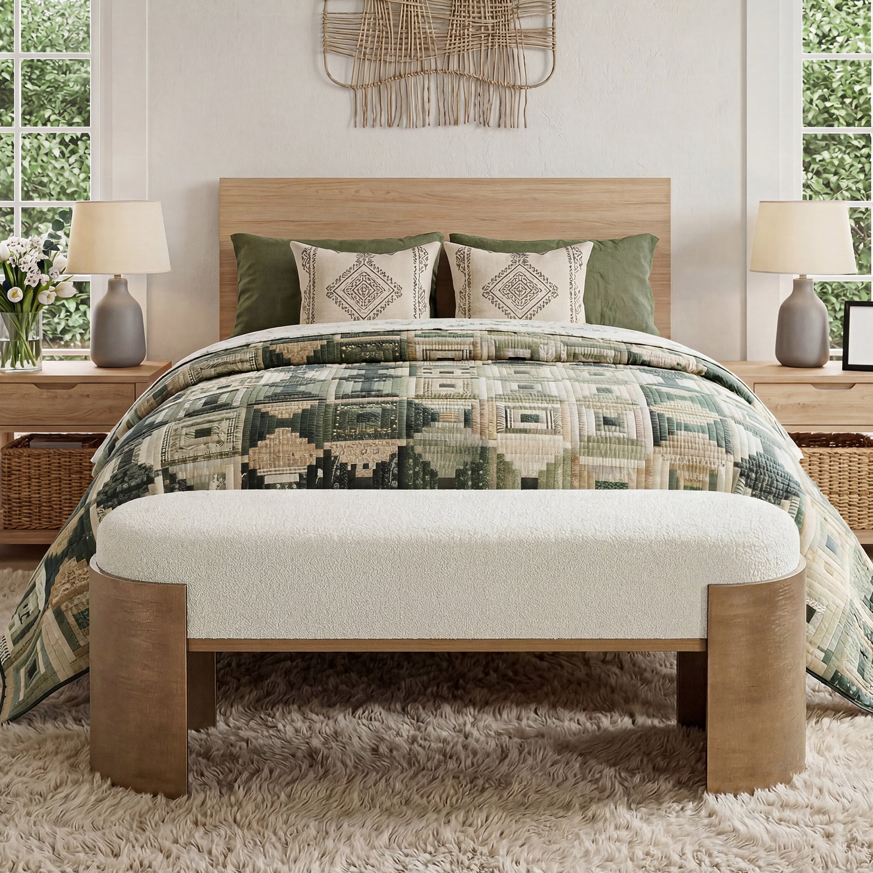 47.2" Solid Wood Entryway Bench, Upholstered End of Bed Bench for Bedroom