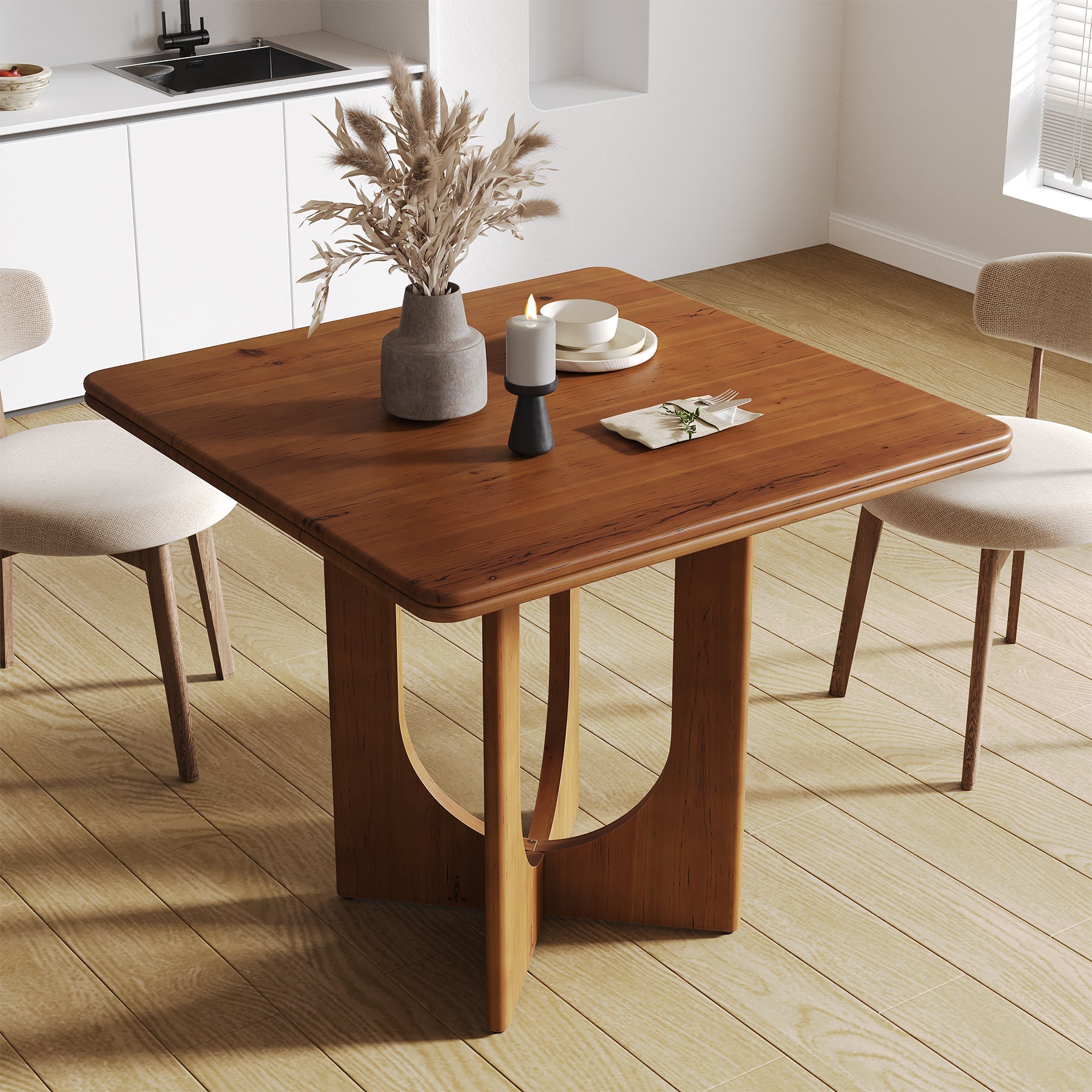 Square Solid Wood Dining Table, 31.5" Kitchen Table for 2-4 People