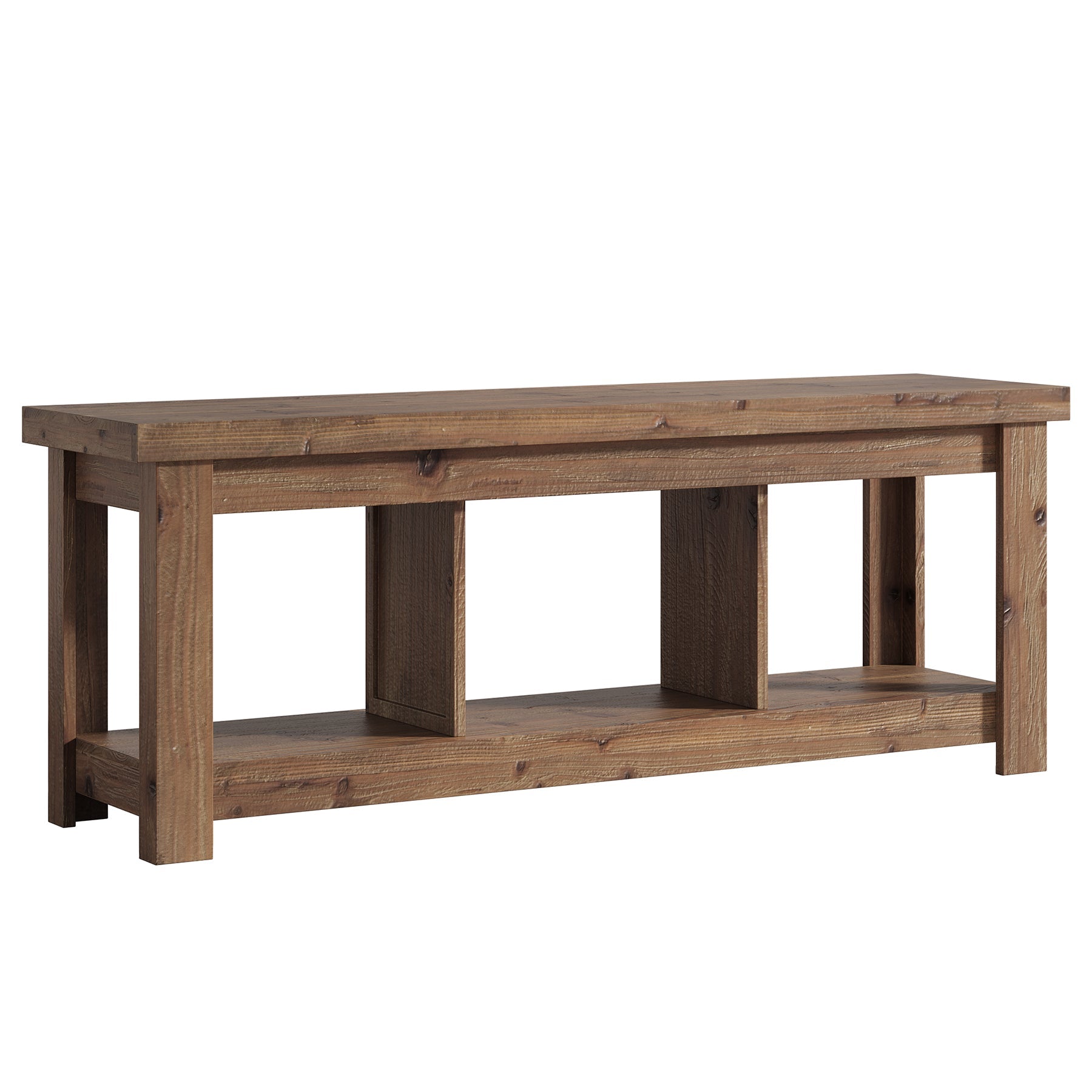 Solid Wood Console Table, 63" Sofa Entryway Table With 3 Open Shelves
