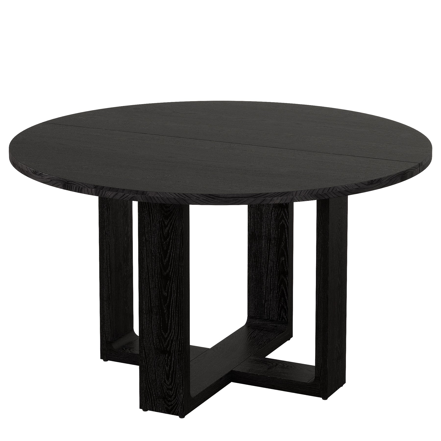 47.24" Round Solid Wood Dining Table, Black Kitchen Table for 4–6 with Cross-Shaped Base