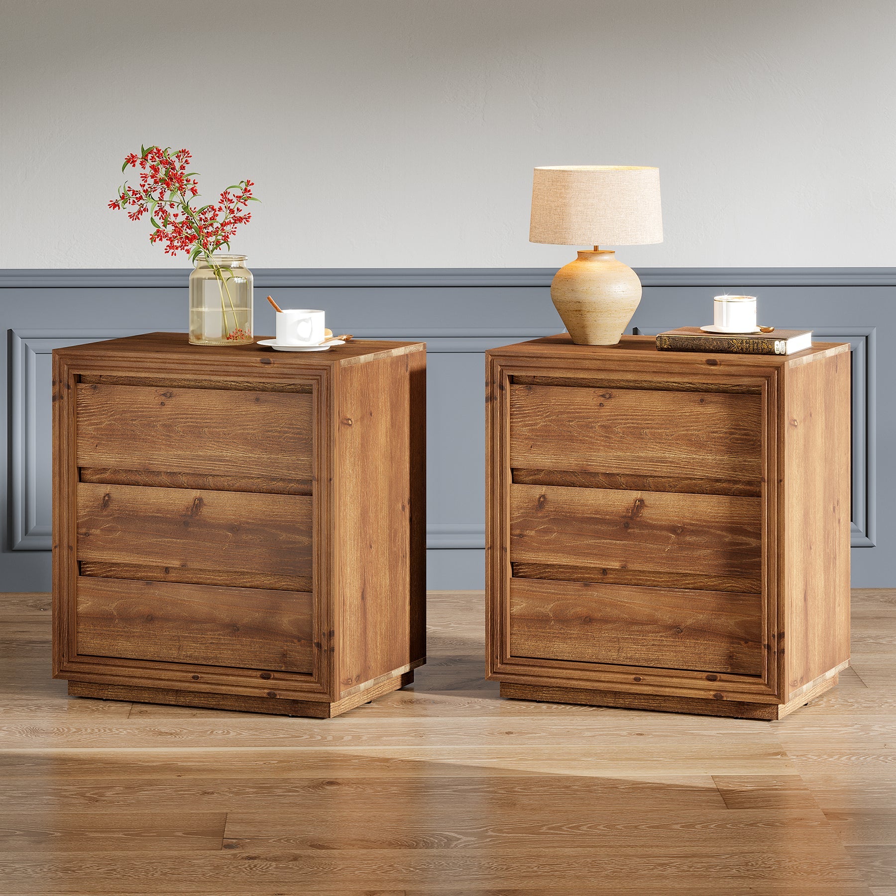 Tribesigns 23.62" Solid Wood End Table with 3 Drawers