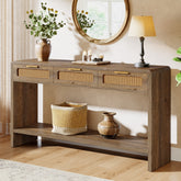 55" Entryway Table, Narrow 2-Tier Sofa Table with 3 Rattan Drawers 3