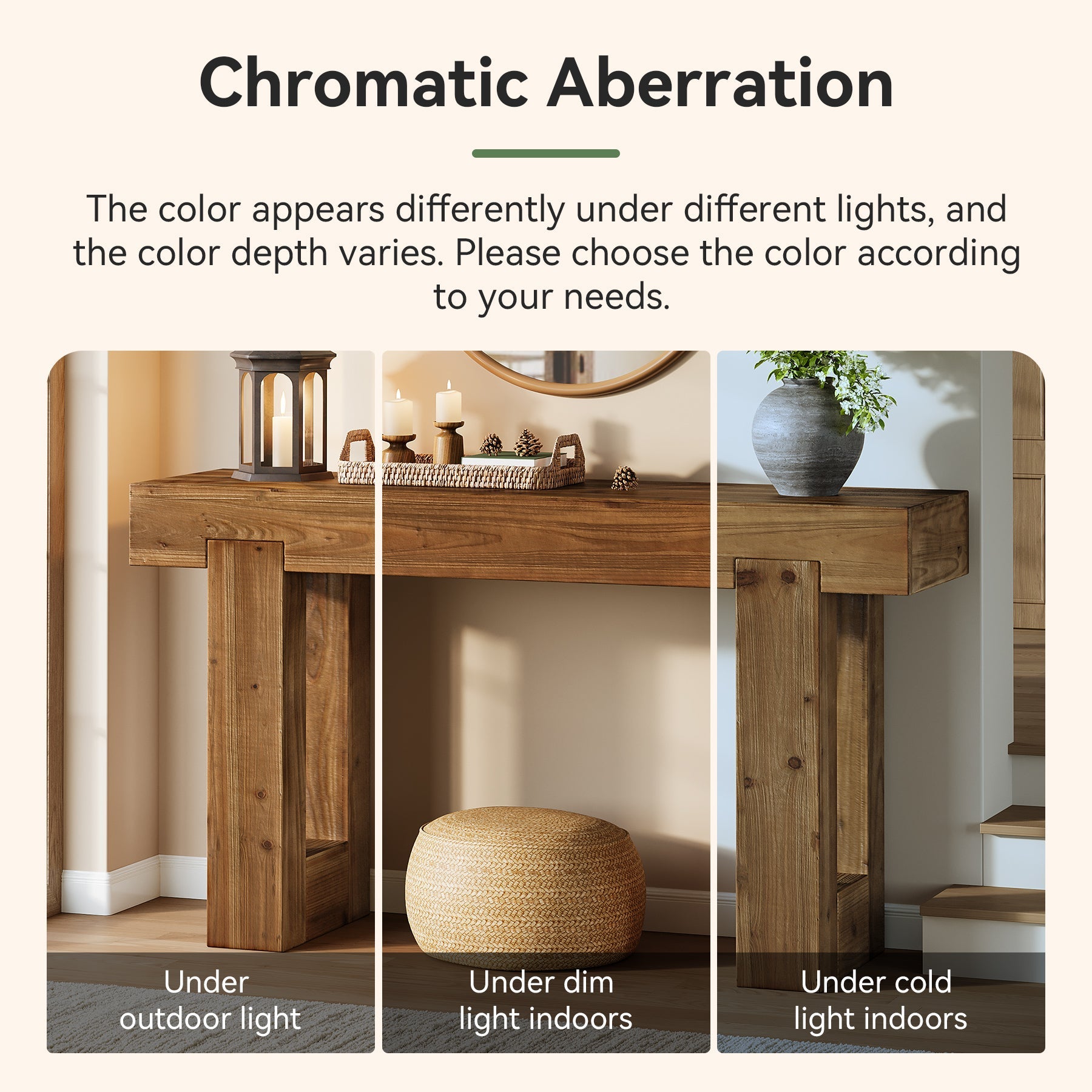 55" Rectangle Console Table, Farmhouse Solid Wood Sofa Table Entryway Furniture