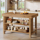 55" Wood Kitchen Island, 3-Tier Farmhouse Counter Height Coffee Bar 3