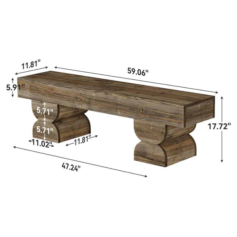 59" Dining Bench, Wood Kitchen Stool with Sturdy Double Pedestal