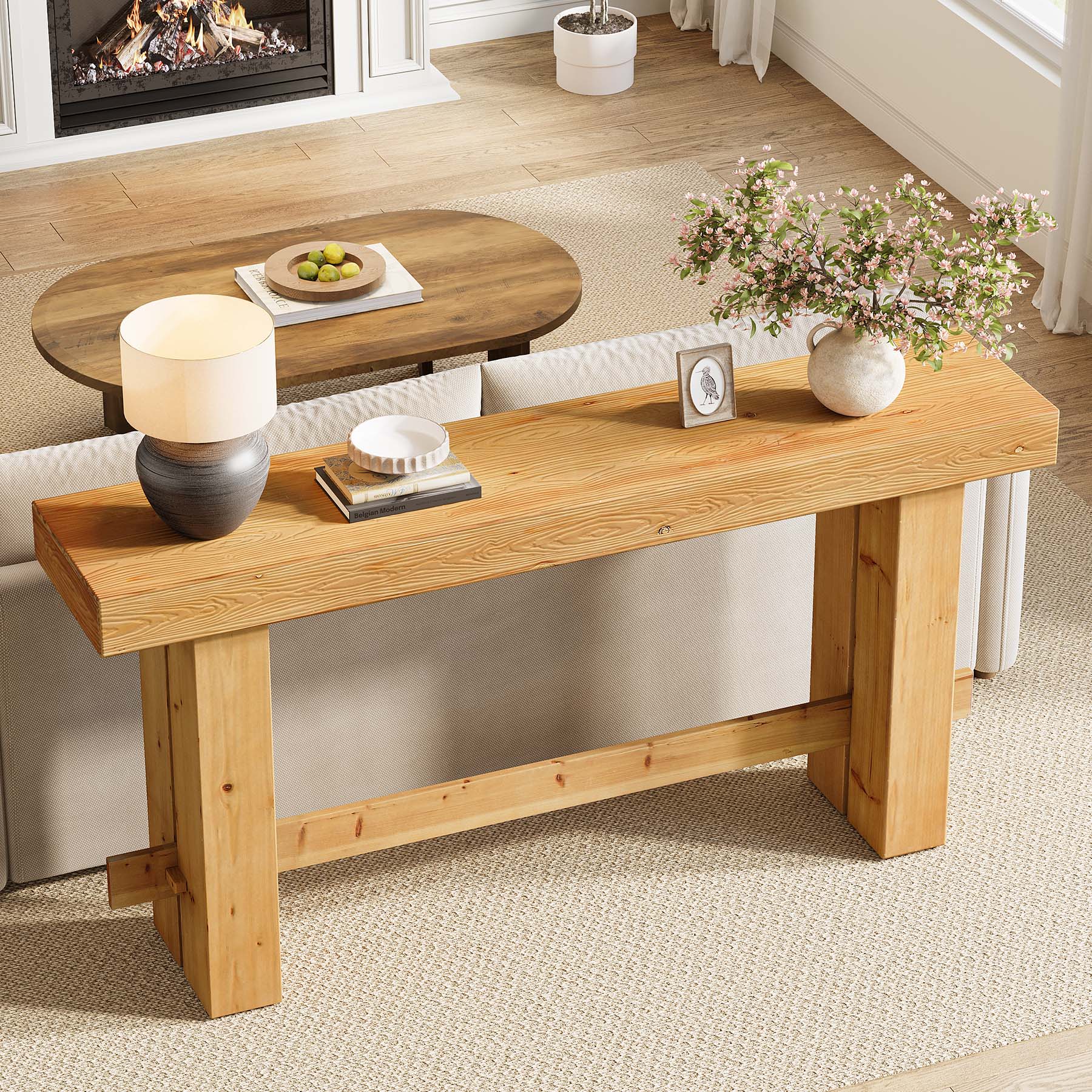 Solid Wood Console Table,63" Sofa  Entryway Table with Stable Leg