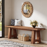 55" Solid Wood Bench, Farmhouse Shoe Entryway Bench for Living Room 3