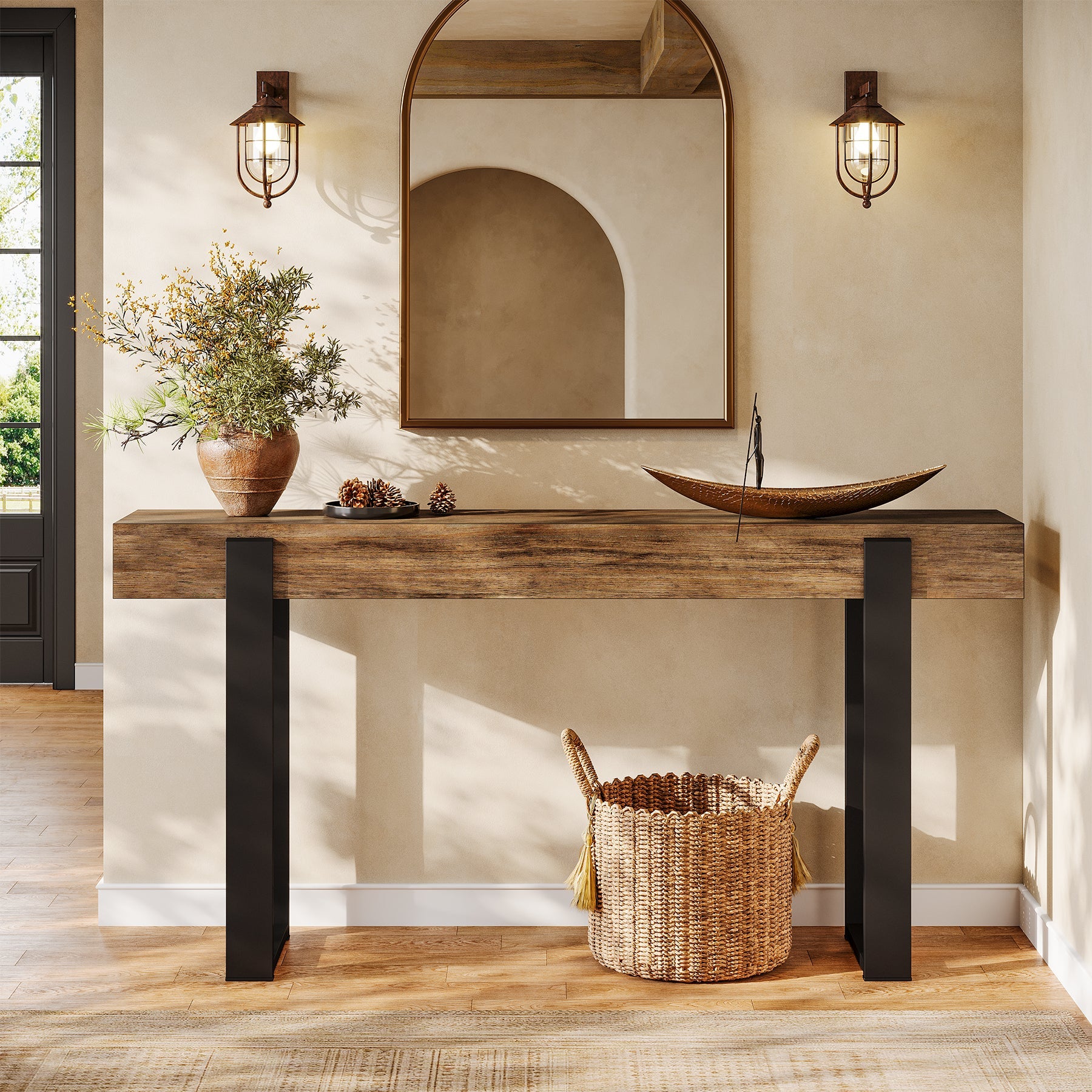 Solid Wood Console Table, 63" Entryway Sofa Table with Metal Legs