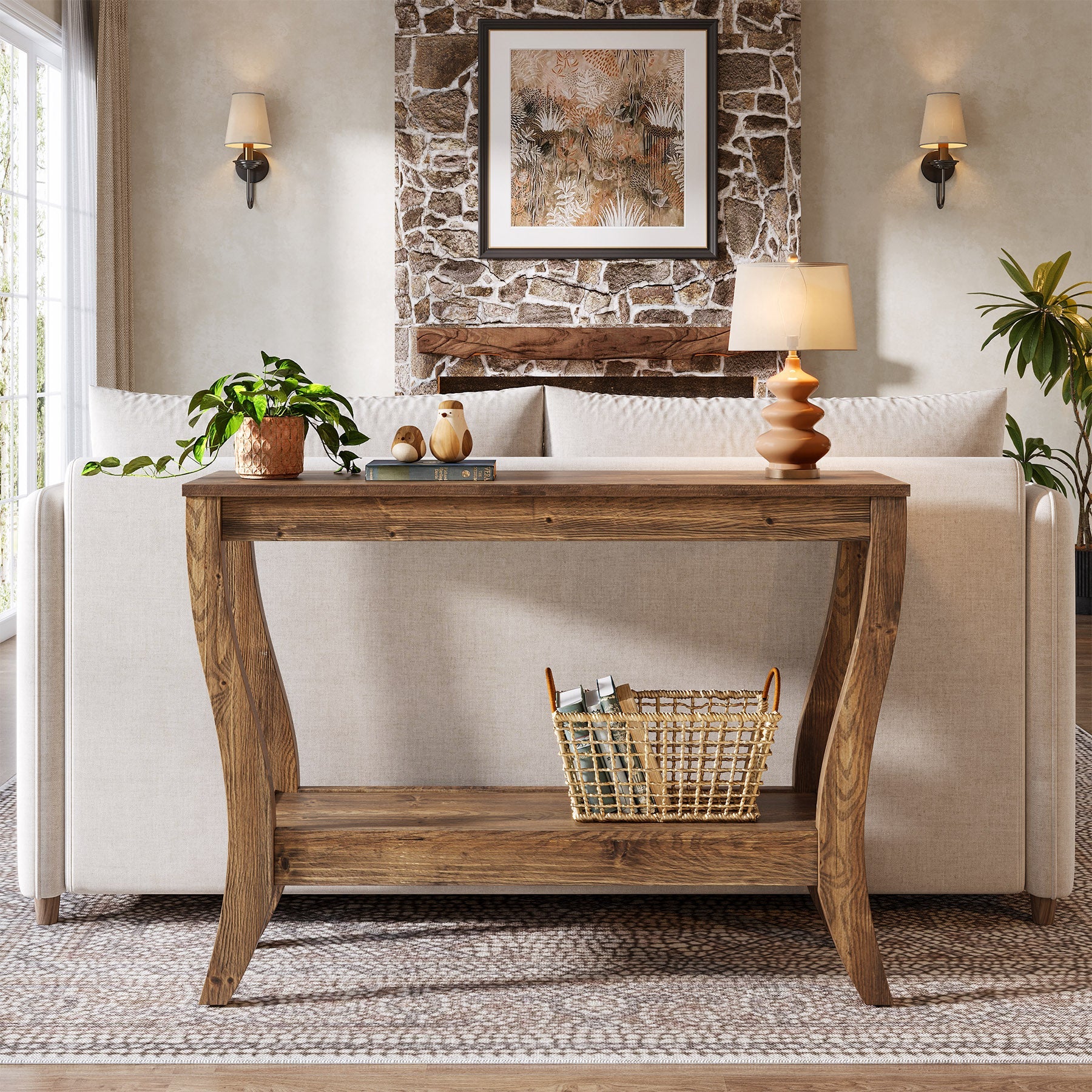 43.3" Solid Wood Console Table, Farmhouse Entryway Table With Storage