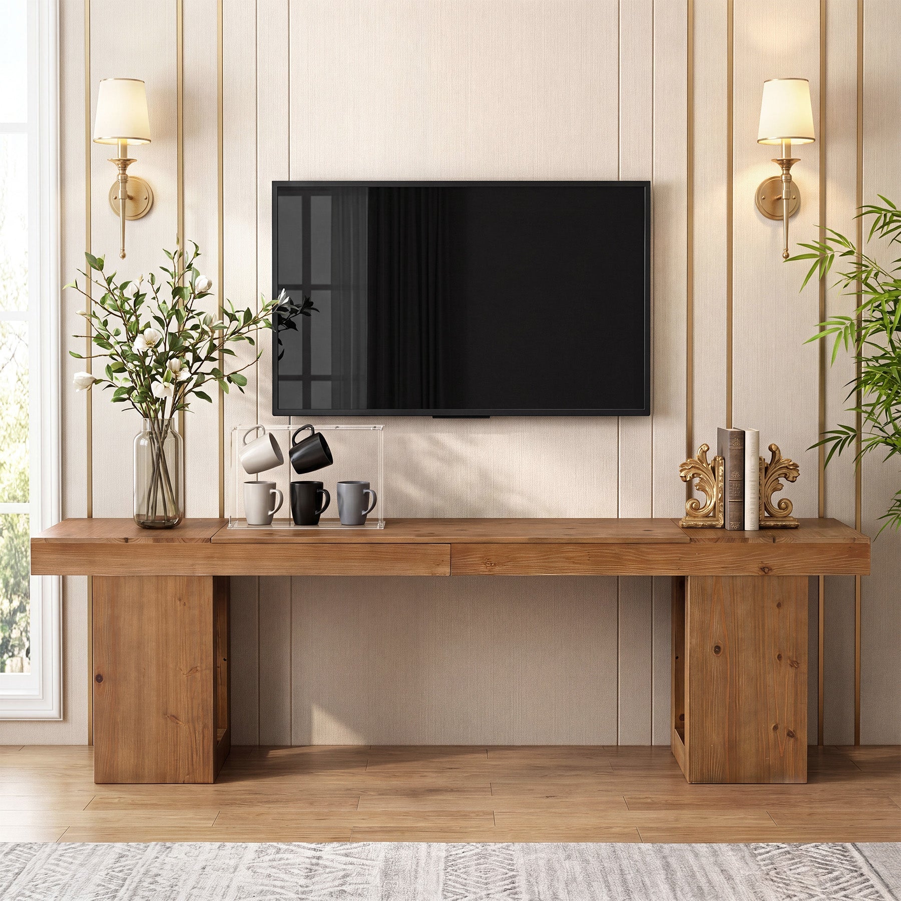 82" Extra Long TV Stand, Solid Wood Media TV Console for up to 80-Inch TVs