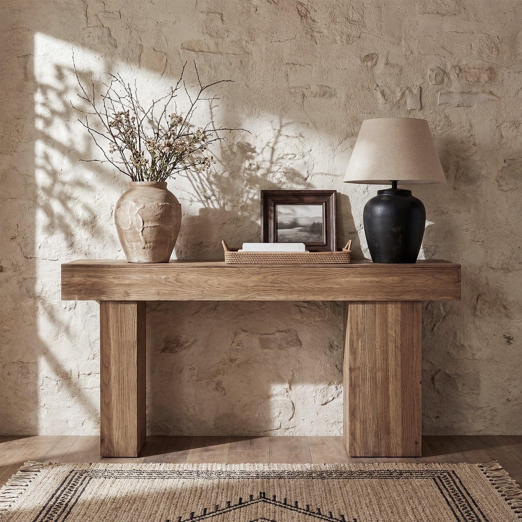 63" Solid Wood Farmhouse Console Table with Artistic Legs, Heavy-Duty Sofa Table