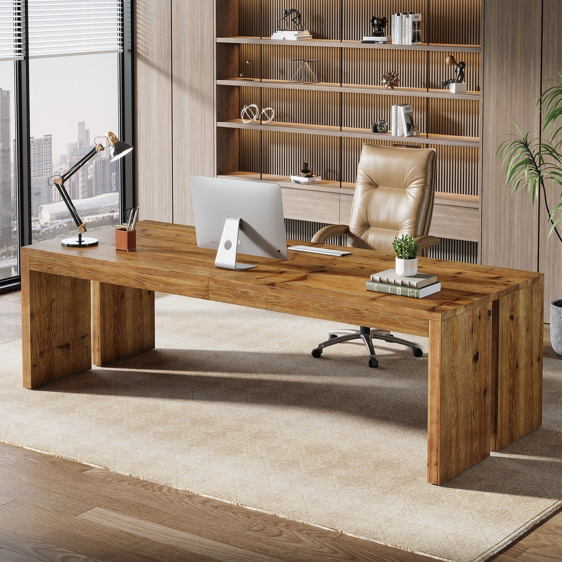78.7" Extra Long Solid Wood Desk for 2 People, Large Home Office Computer Workstation with Heavy-Duty Frame