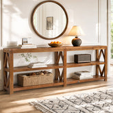 78.7" Solid Wood Console Table, 3-Tier Extra-Long Entryway Sofa Table with Open Storage 3