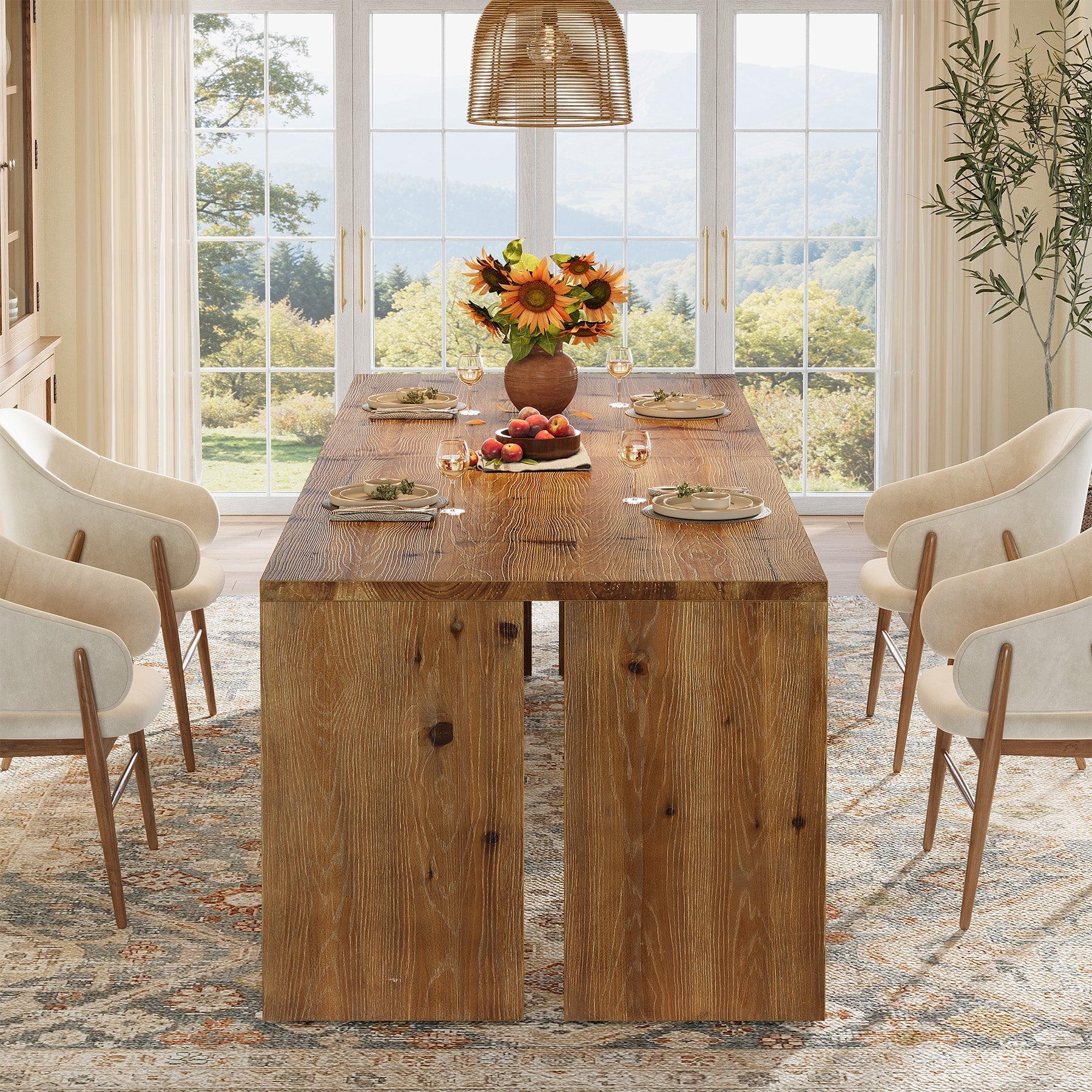 78.7" Solid Wood Dining Table for 6–8, Extra Long Farmhouse Kitchen Table with Thick Top & Reinforced Base